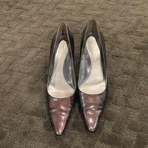 Brown patent leather heels